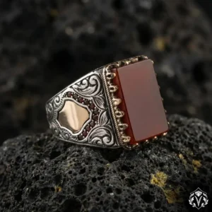 Bordo Taşlı Gümüş Yüzük
