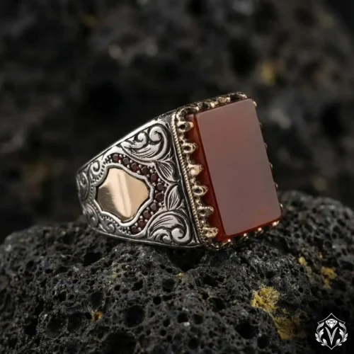 Bordo Taşlı Gümüş Yüzük