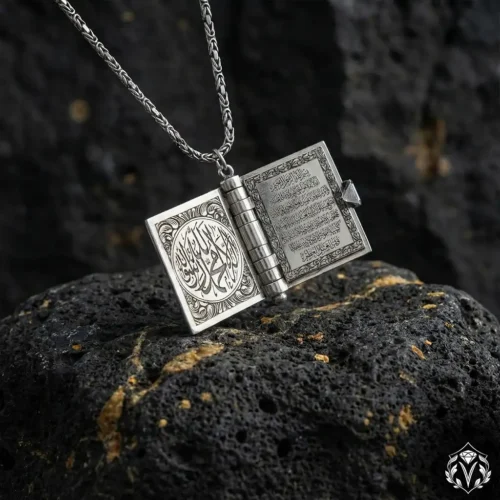 3 Açılır Kitap Gümüş Madalyon Kolye