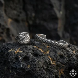 Mikro Taşlı Gümüş Erkek Yüzük ve Bileklik Set