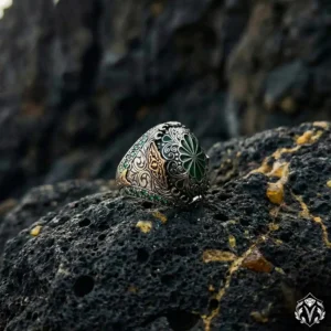 Yeşil Kakma Taşlı Gümüş Yüzük