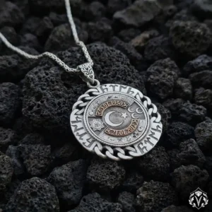 Kişiye Özel Ay Yıldızlı Gümüş Madalyon Kolye