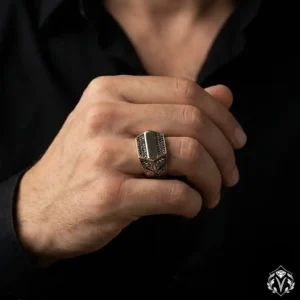 3 Sitrin Taşlı Mikro Taş Detaylı Gümüş Erkek Yüzük