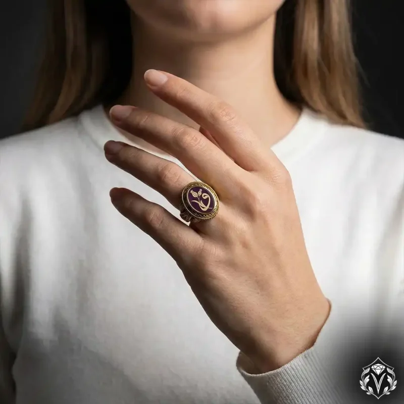 Vav Lale Desenli Bayan Yüzük Modeli