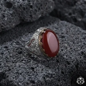 Saltanat Gravür Akik Erkek Gümüş Yüzük