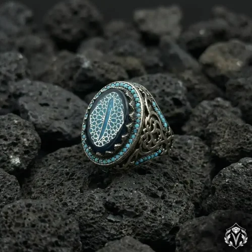 Elif İşaretli Motifli Taş İşlemeli Gümüş Yüzük