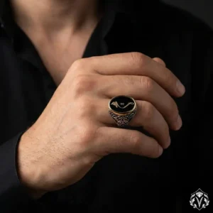 Destan Siyah Taşlı Hiç Gümüş Yüzük