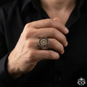 Yuvarlak Otantik Süleyman Mührü Gümüş Yüzük