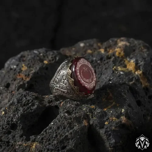 Ay Yıldızlı Taşlı Gümüş Yüzük