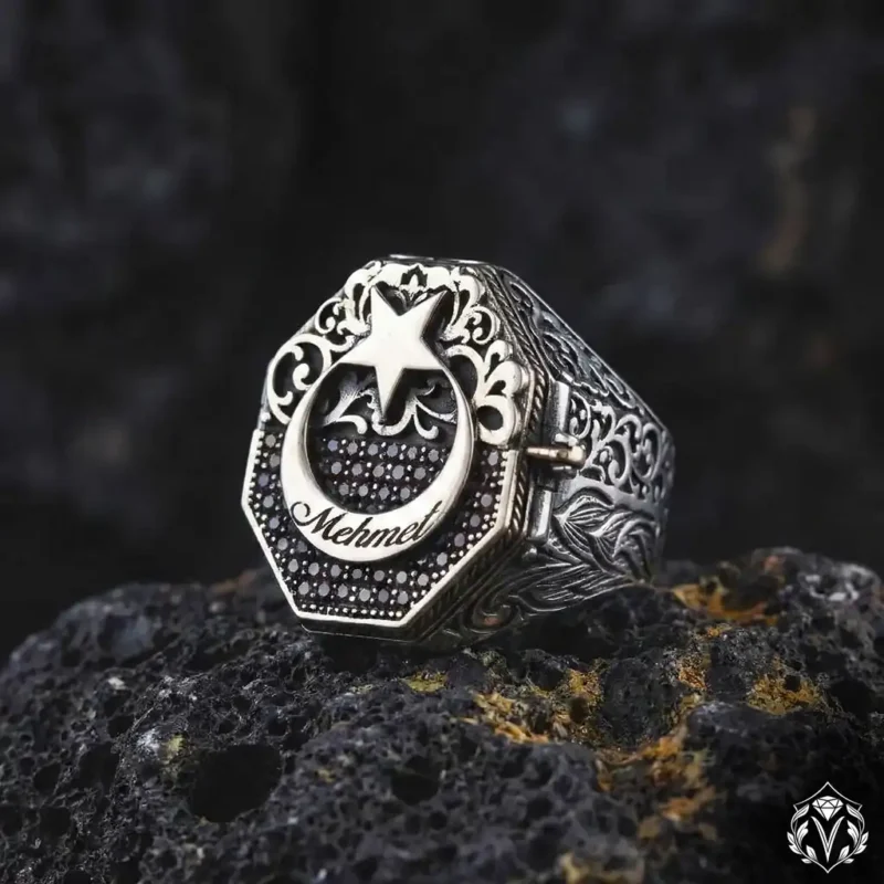 Ay Yıldızlı Gümüş Bileklik ve Yüzük Set