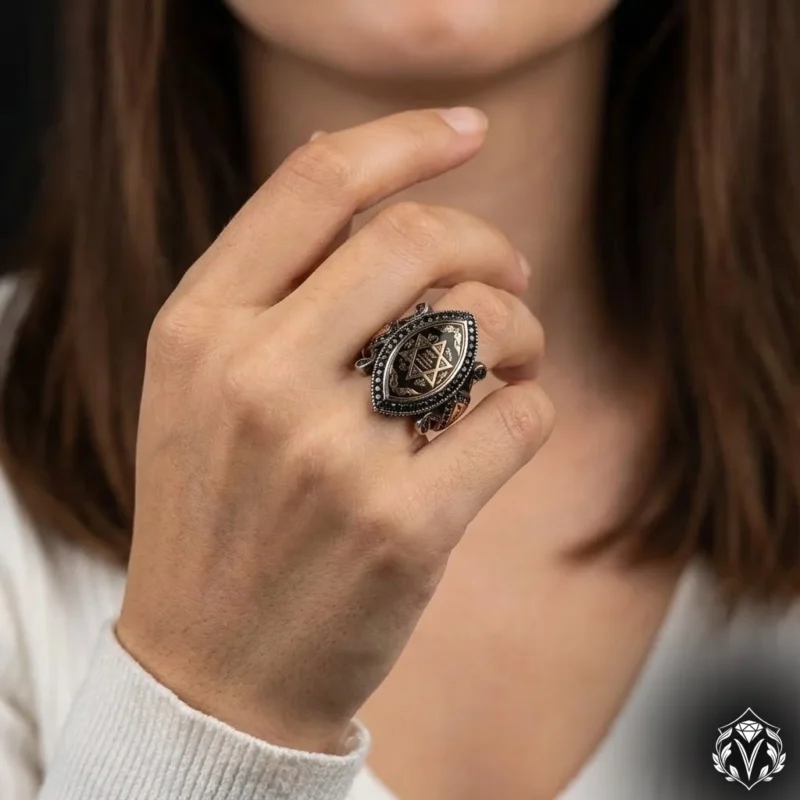 4 Süleyman Mührü Gümüş Bayan Yüzük