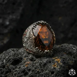 4 Aslan Figürlü Taşlı Gümüş Yüzük