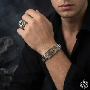 Ay Yıldızlı Gümüş Bileklik ve Yüzük Set