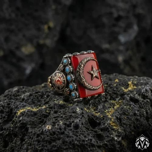 Ay Yıldızlı Gümüş Yüzük