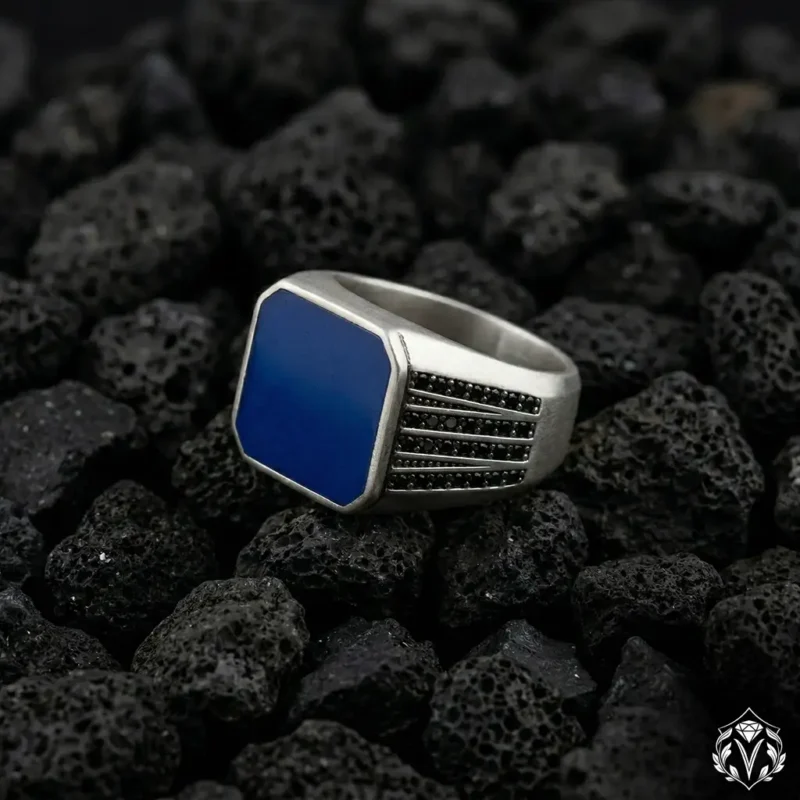 Kare Mavi Gümüş Yüzük