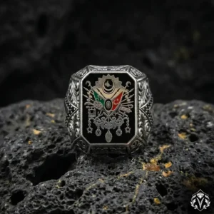 1 Osmanlı Sancağı Kare Gümüş Yüzük