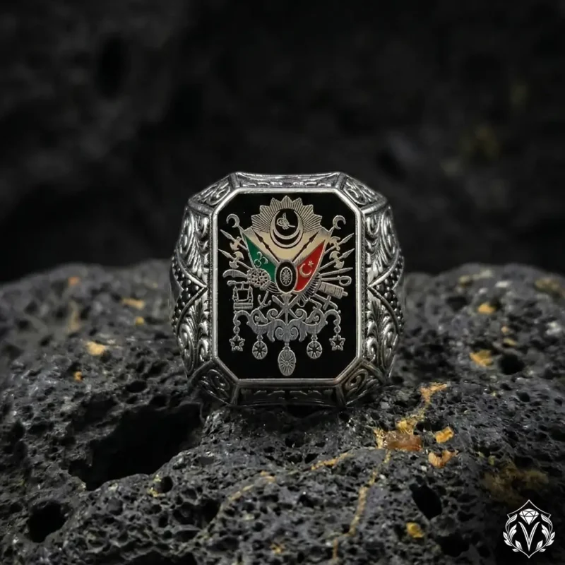 1 Osmanlı Sancağı Kare Gümüş Yüzük
