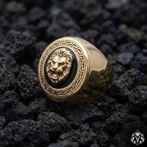 Altın Kaplamalı Aslan Gümüş Yüzük