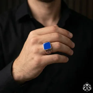 Kare Mavi Gümüş Yüzük