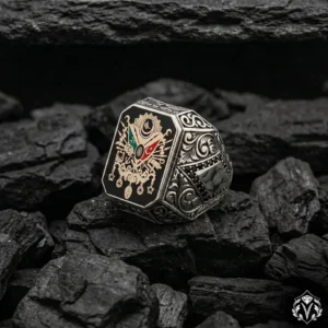 2 Osmanlı Sancağı Kare Gümüş Yüzük