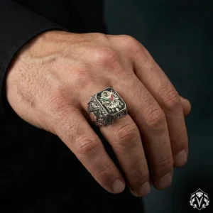 3 Osmanlı Sancağı Kare Gümüş Yüzük