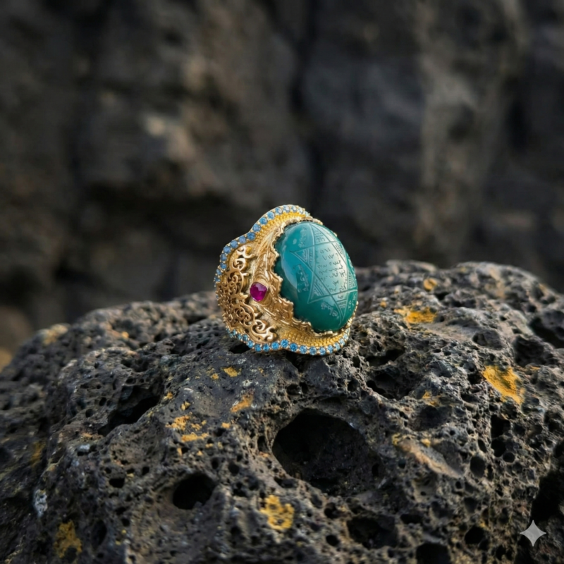 Süleyman Mührü Gold Kaplama Gümüş Yüzük