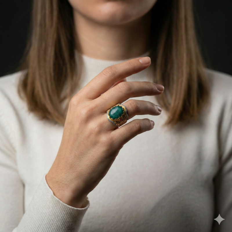 Süleyman Mührü Gold Kaplama Gümüş Yüzük