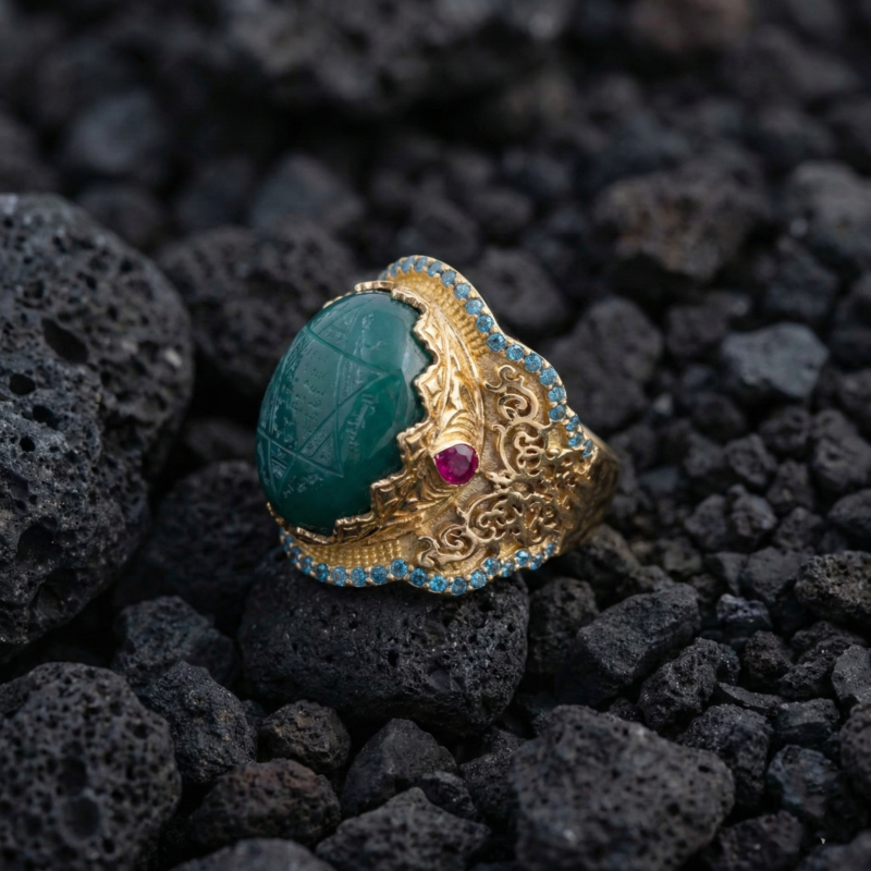 Süleyman Mührü Gold Kaplama Gümüş Yüzük