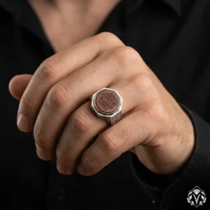 Ya Baki Entel Baki Kahverengi Akik Gümüş Yüzük Modeli