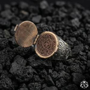 Ayet-el Kürsi ve 16 Türk Devleti Kapaklı Gümüş Yüzük