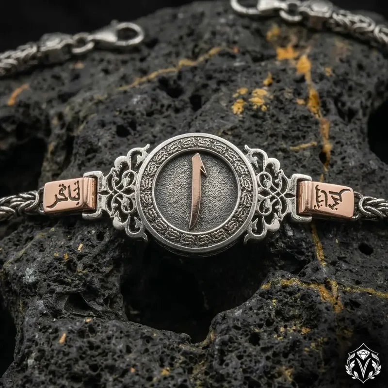 Elif Harfli Kişiye Özel Arapça İsimli Gümüş Bileklik ve Yüzük Seti