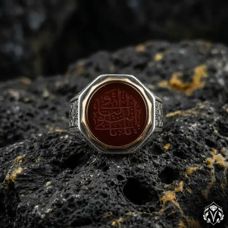 Ya Baki Entel Baki Kahverengi Akik Gümüş Yüzük Modeli