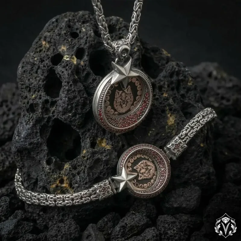 3 Gökbörü Mirası 16 Türk Devleti Gümüş Kolye ve Bileklik Seti