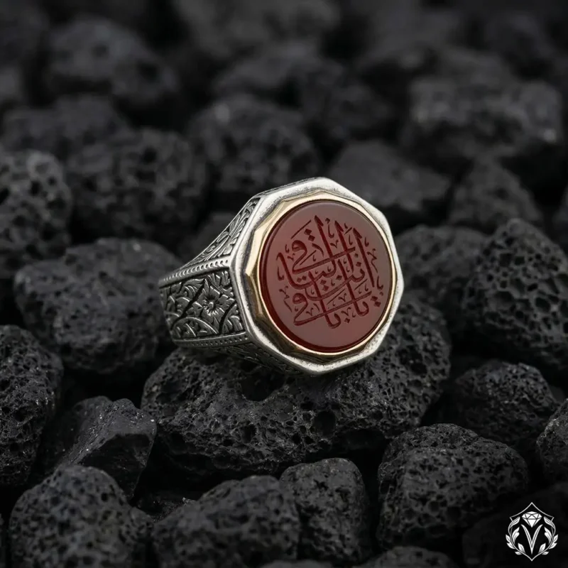 Ya Baki Entel Baki Kahverengi Akik Gümüş Yüzük Modeli