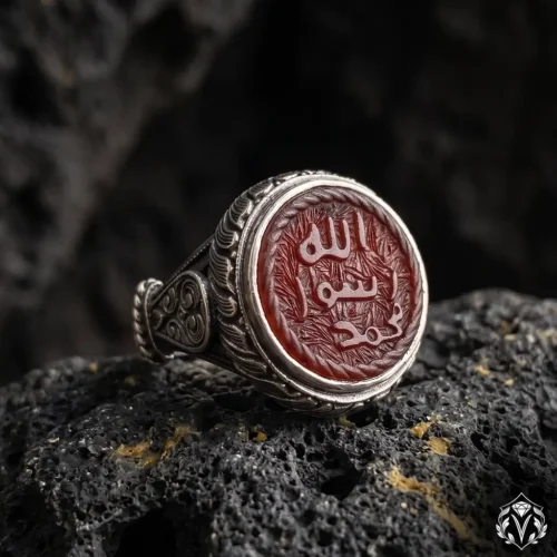 Peygamber Mührü Akik Taşlı Gümüş Yüzük Modeli