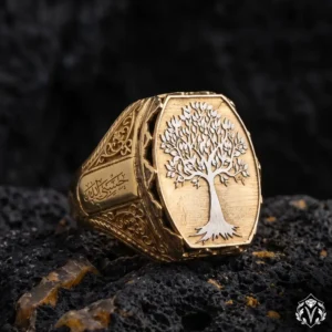 Altın Kaplama Hayat Ağacı Gümüş Yüzük Modeli