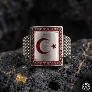 2 Ayyıldız Garnet Taşlı Gümüş Yüzük Modeli