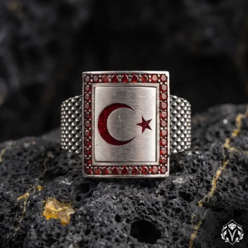 Ayyıldız Garnet Taşlı Gümüş Yüzük Modeli