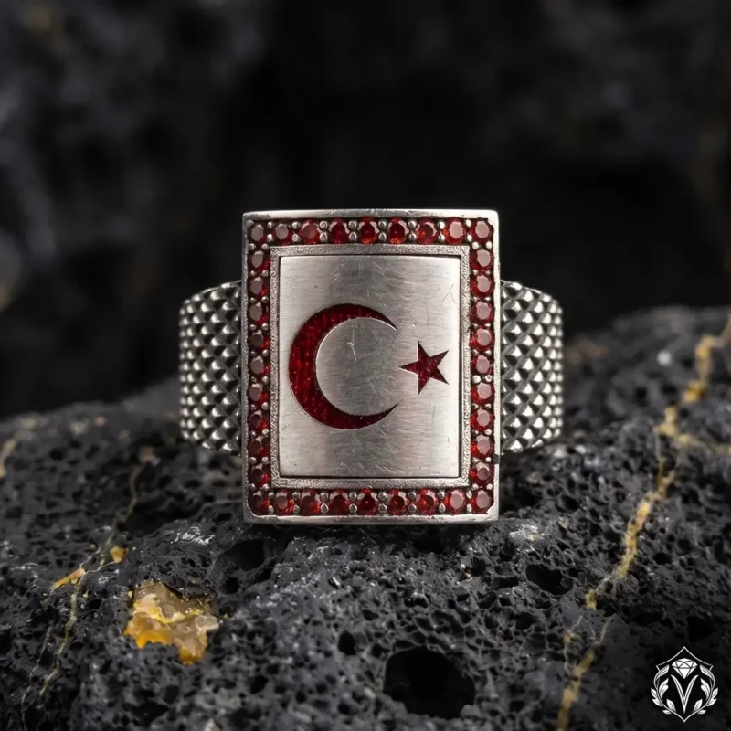 2 Ayyıldız Garnet Taşlı Gümüş Yüzük Modeli