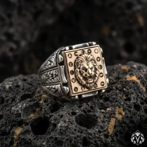 1 Aslan Figürlü Gümüş Yüzük Modeli