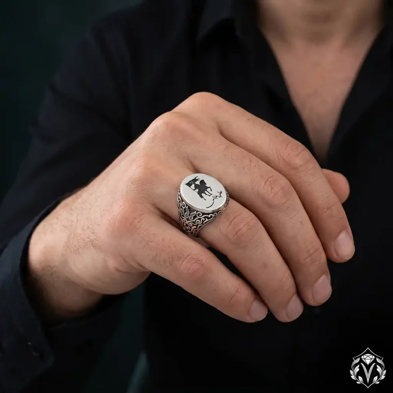 3 At Figürlü Kişiye Özel Gümüş Yüzük Modeli