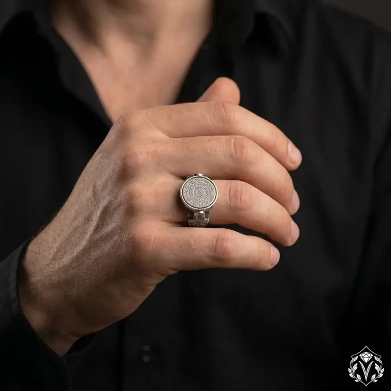 3 Ayet-el Kürsi El Gravürlü Gümüş Erkek Yüzük
