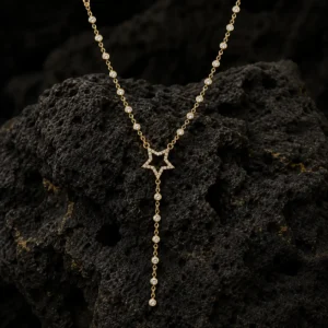 Yıldız Detaylı Lariat Altın Kaplama Gümüş Kolye