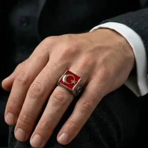 Mineli Kare Ayyıldız Gümüş Yüzük