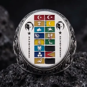 vega (2) Gravürlü 16 Türk Devleti Gümüş Yüzük Modeli