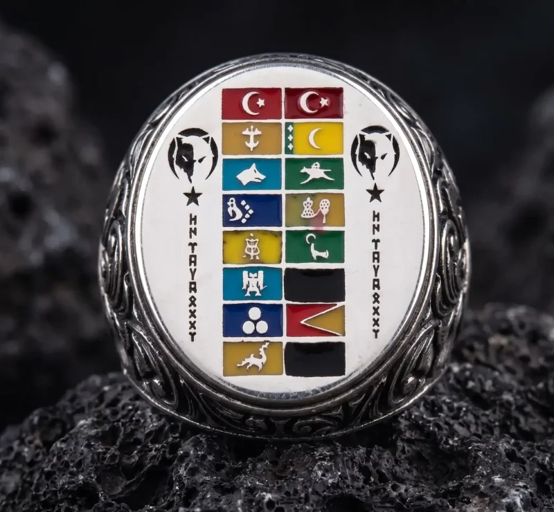 vega (2) Gravürlü 16 Türk Devleti Gümüş Yüzük Modeli