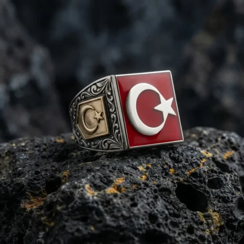 Mineli Kare Ayyıldız Gümüş Yüzük