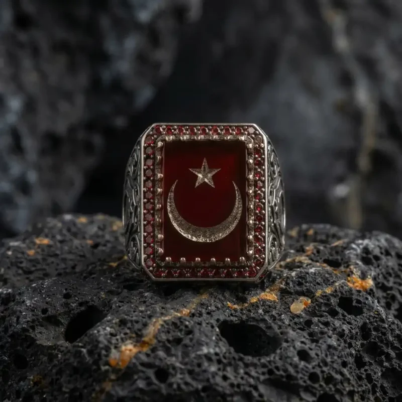 vega (3) Akik Ayyıldız Gümüş Yüzük Modeli