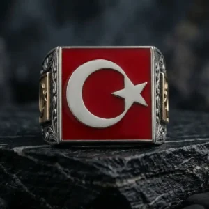 Mineli Kare Ayyıldız Gümüş Yüzük
