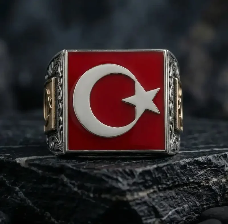 Mineli Kare Ayyıldız Gümüş Yüzük
